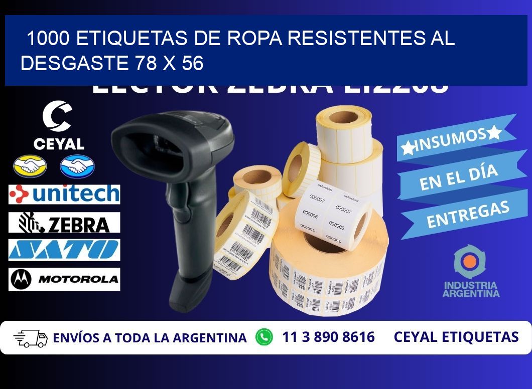 1000 ETIQUETAS DE ROPA RESISTENTES AL DESGASTE 78 x 56