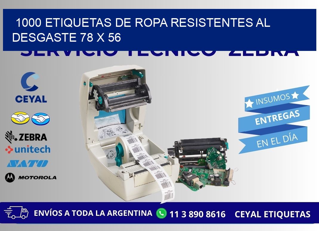 1000 ETIQUETAS DE ROPA RESISTENTES AL DESGASTE 78 x 56
