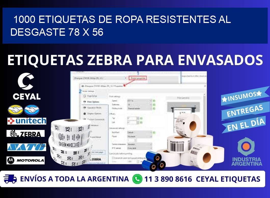 1000 ETIQUETAS DE ROPA RESISTENTES AL DESGASTE 78 x 56