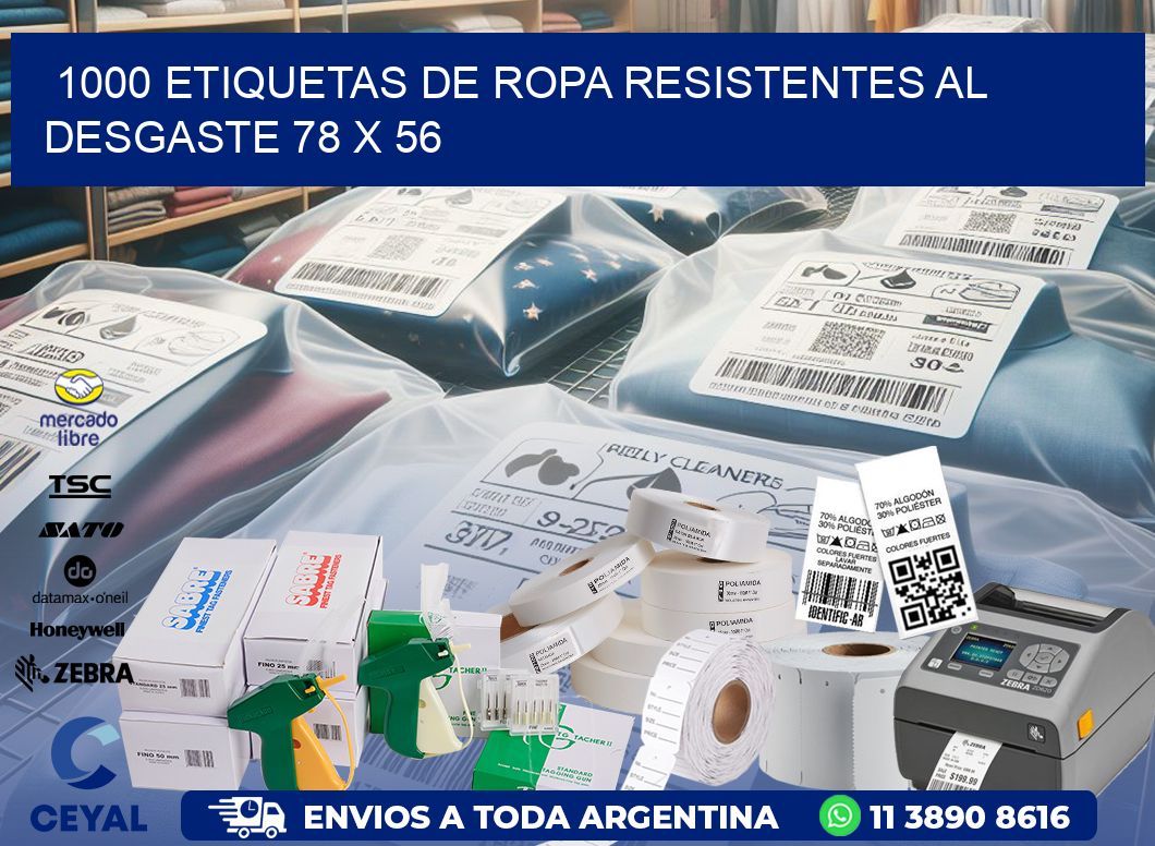 1000 ETIQUETAS DE ROPA RESISTENTES AL DESGASTE 78 x 56