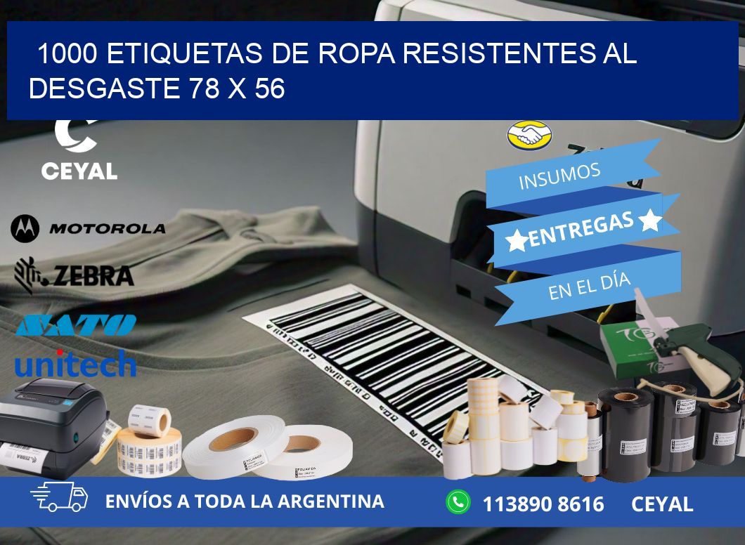 1000 ETIQUETAS DE ROPA RESISTENTES AL DESGASTE 78 x 56