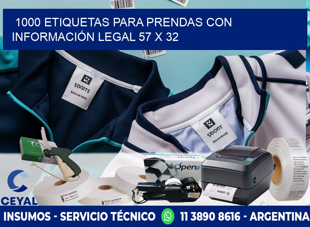 1000 ETIQUETAS PARA PRENDAS CON INFORMACIÓN LEGAL 57 x 32