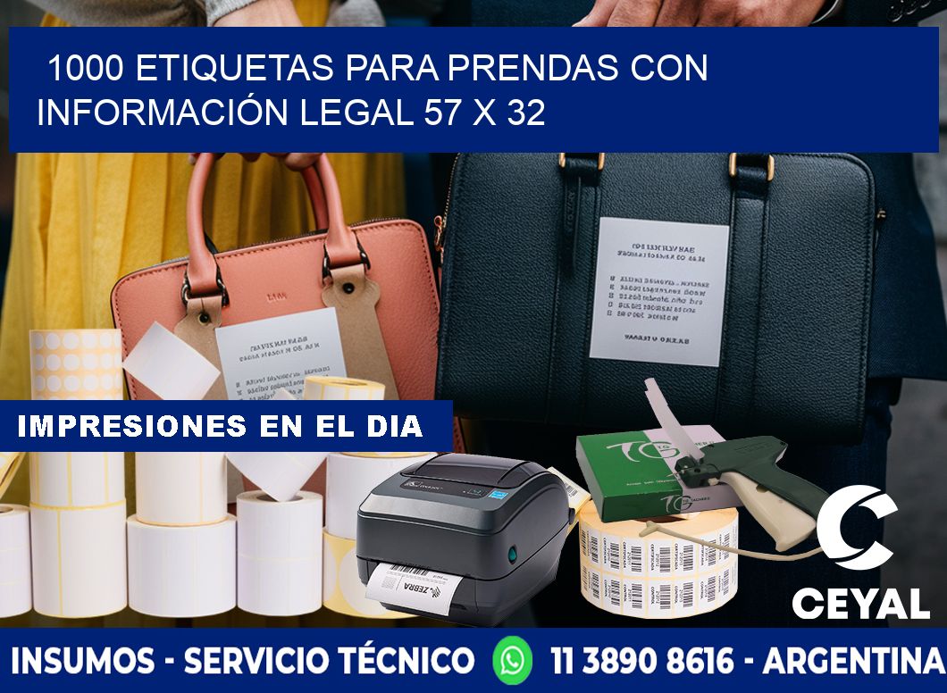 1000 ETIQUETAS PARA PRENDAS CON INFORMACIÓN LEGAL 57 x 32