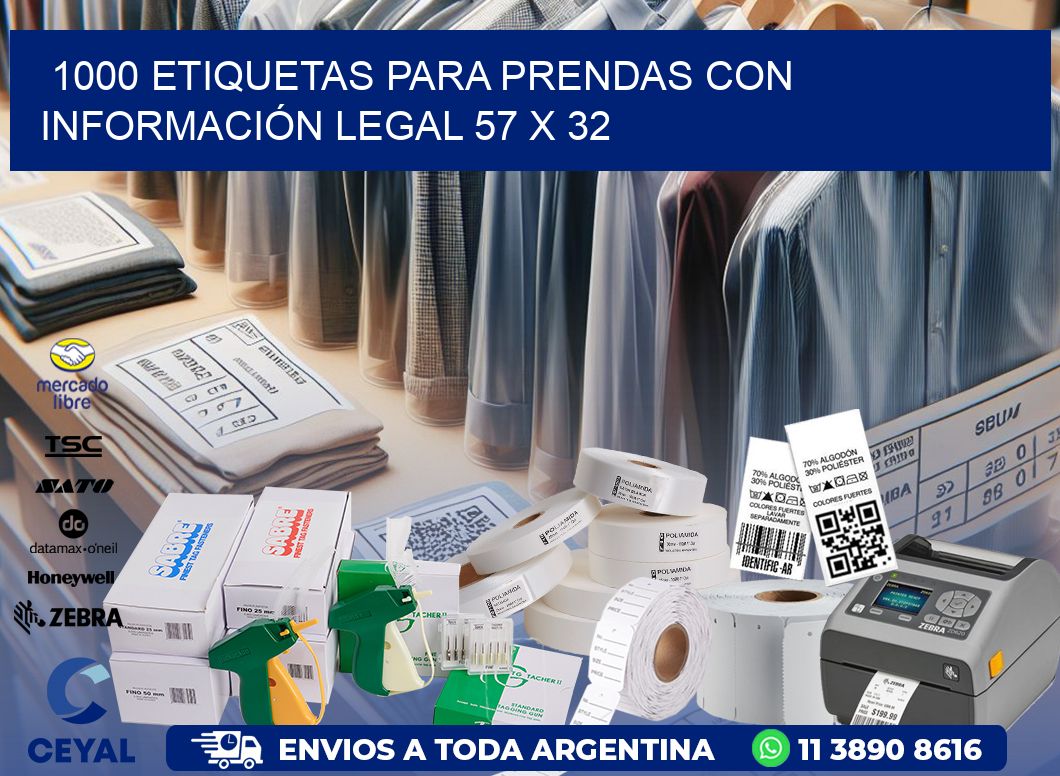 1000 ETIQUETAS PARA PRENDAS CON INFORMACIÓN LEGAL 57 x 32