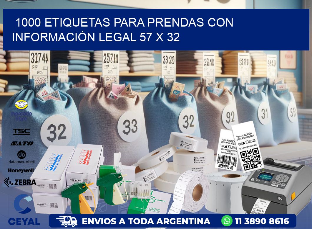 1000 ETIQUETAS PARA PRENDAS CON INFORMACIÓN LEGAL 57 x 32