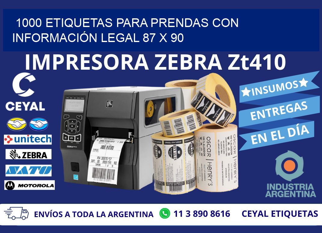 1000 ETIQUETAS PARA PRENDAS CON INFORMACIÓN LEGAL 87 x 90
