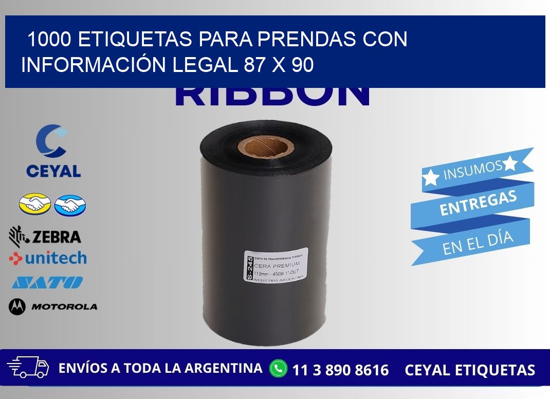 1000 ETIQUETAS PARA PRENDAS CON INFORMACIÓN LEGAL 87 x 90