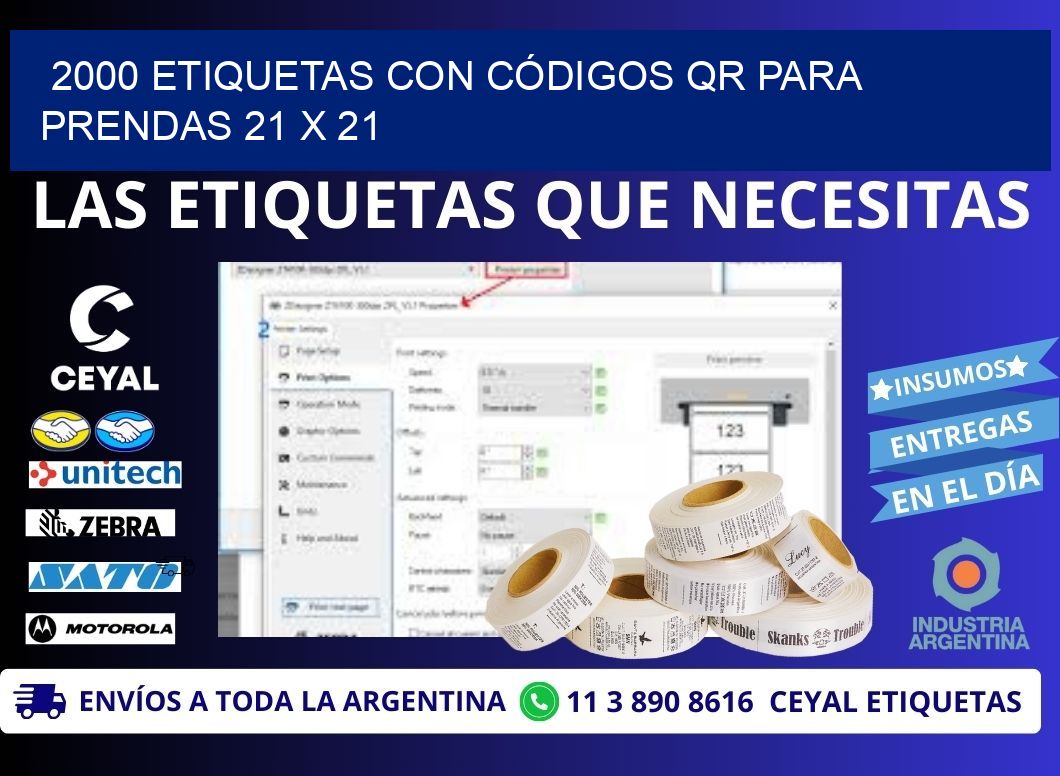 2000 ETIQUETAS CON CÓDIGOS QR PARA PRENDAS 21 x 21