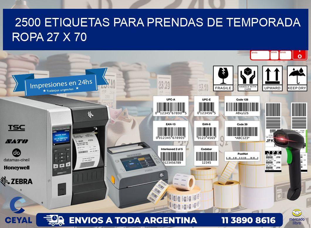 2500 ETIQUETAS PARA PRENDAS DE TEMPORADA ROPA 27 x 70