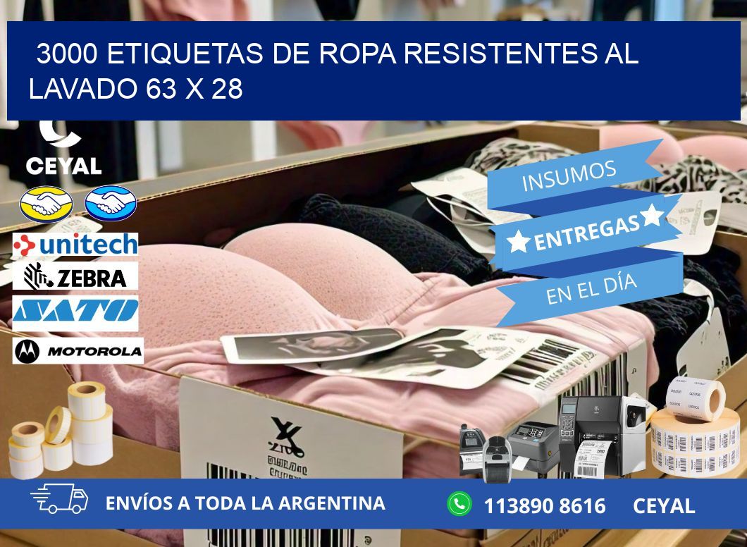 3000 ETIQUETAS DE ROPA RESISTENTES AL LAVADO 63 x 28
