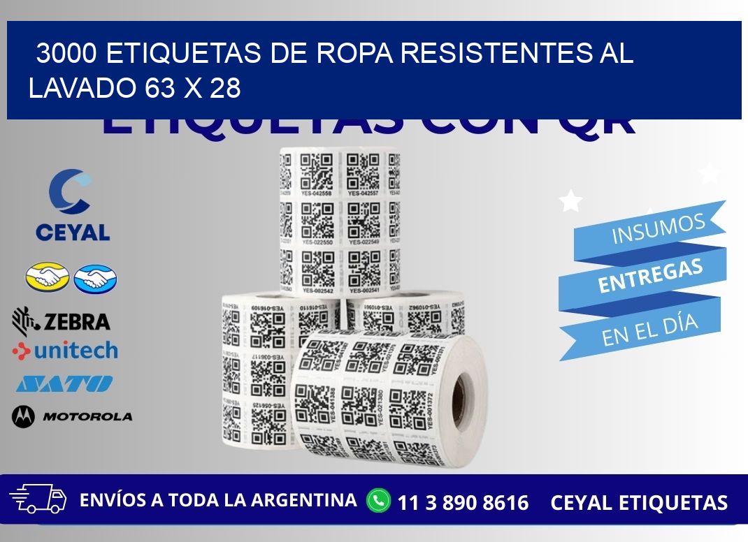3000 ETIQUETAS DE ROPA RESISTENTES AL LAVADO 63 x 28