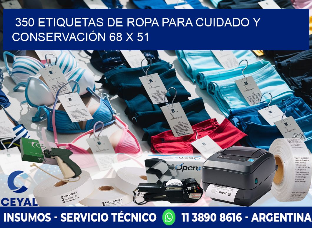 350 ETIQUETAS DE ROPA PARA CUIDADO Y CONSERVACIÓN 68 x 51