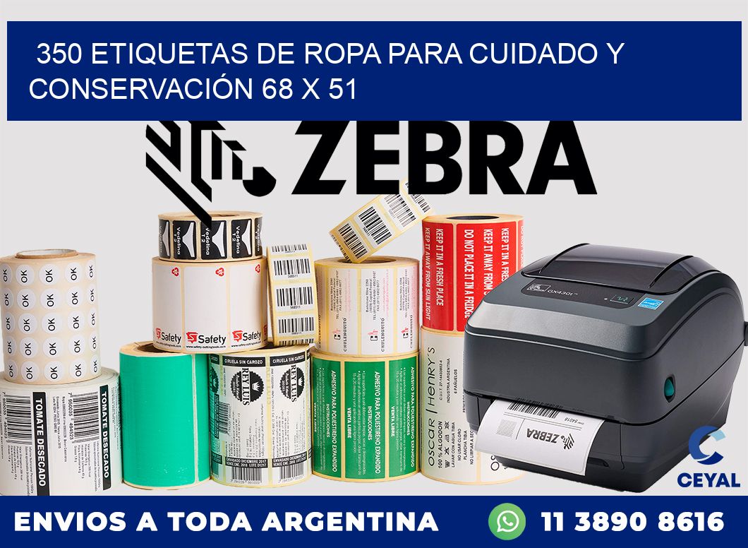 350 ETIQUETAS DE ROPA PARA CUIDADO Y CONSERVACIÓN 68 x 51
