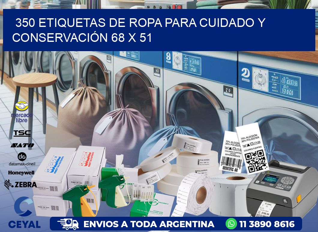 350 ETIQUETAS DE ROPA PARA CUIDADO Y CONSERVACIÓN 68 x 51