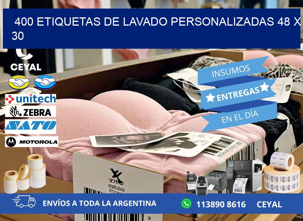 400 ETIQUETAS DE LAVADO PERSONALIZADAS 48 x 30