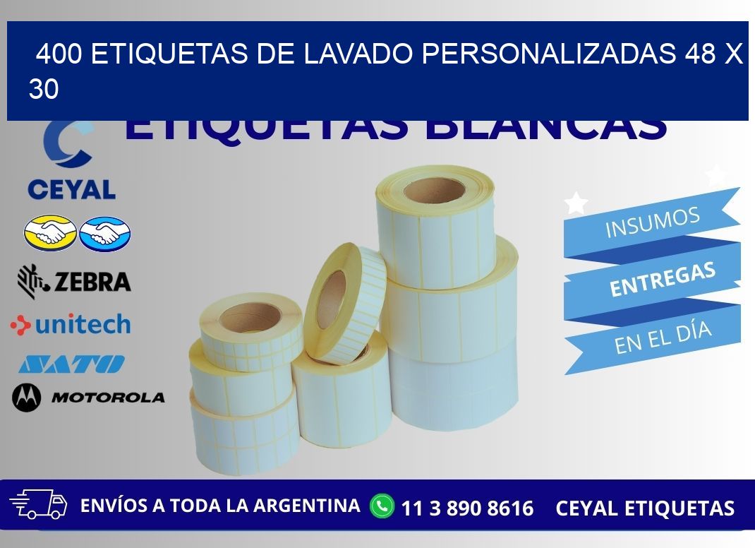 400 ETIQUETAS DE LAVADO PERSONALIZADAS 48 x 30