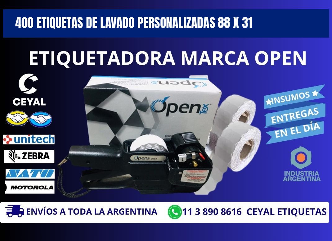 400 ETIQUETAS DE LAVADO PERSONALIZADAS 88 x 31