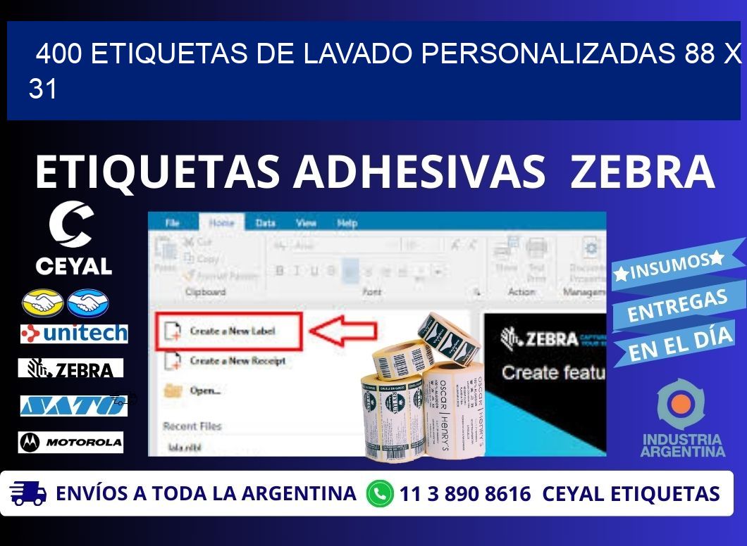 400 ETIQUETAS DE LAVADO PERSONALIZADAS 88 x 31