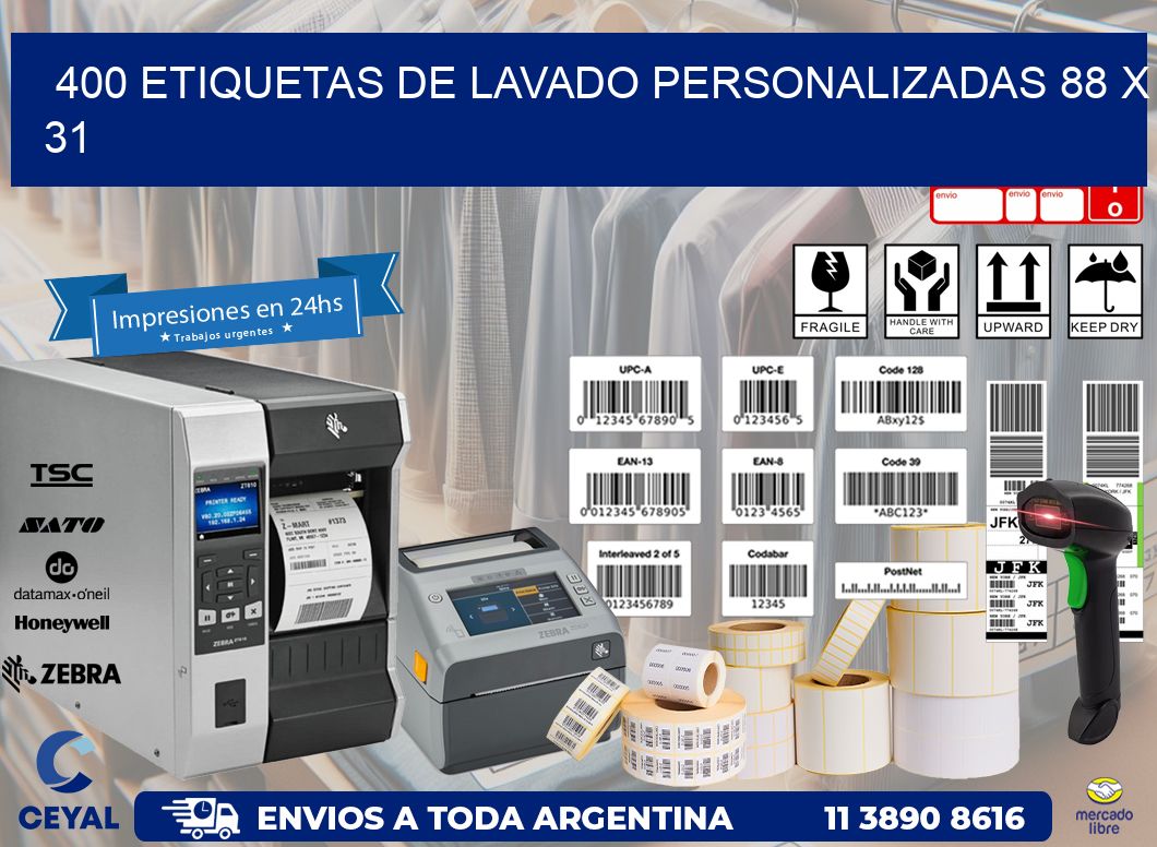 400 ETIQUETAS DE LAVADO PERSONALIZADAS 88 x 31