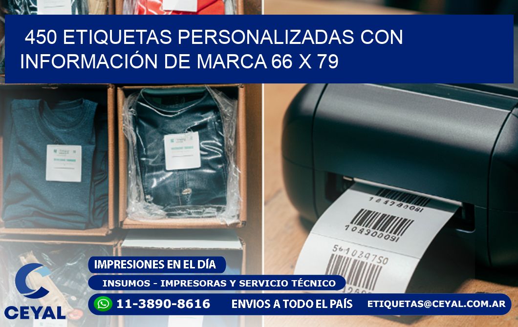 450 ETIQUETAS PERSONALIZADAS CON INFORMACIÓN DE MARCA 66 x 79