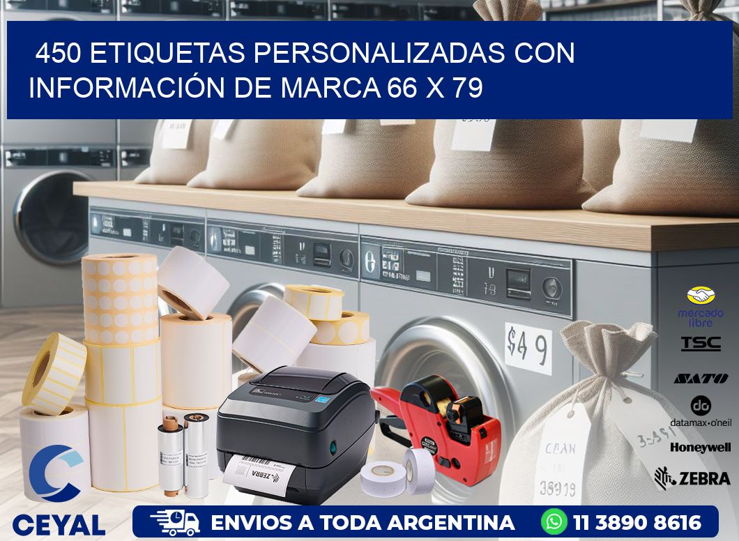 450 ETIQUETAS PERSONALIZADAS CON INFORMACIÓN DE MARCA 66 x 79