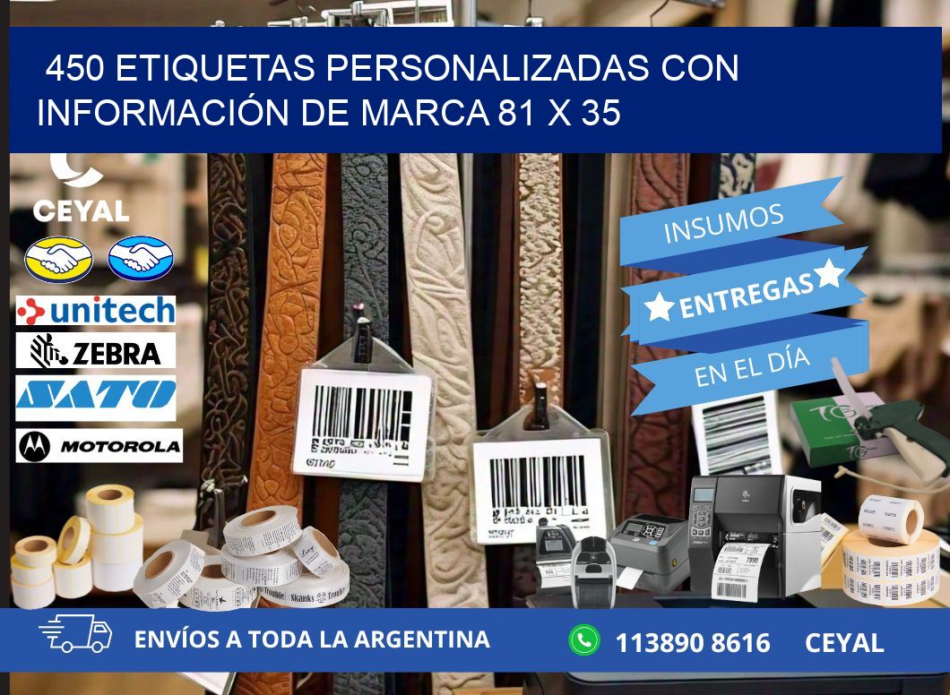 450 ETIQUETAS PERSONALIZADAS CON INFORMACIÓN DE MARCA 81 x 35