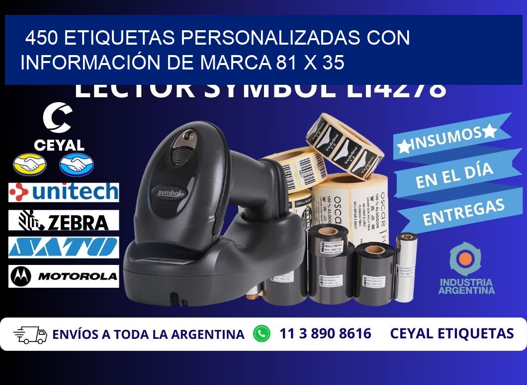 450 ETIQUETAS PERSONALIZADAS CON INFORMACIÓN DE MARCA 81 x 35