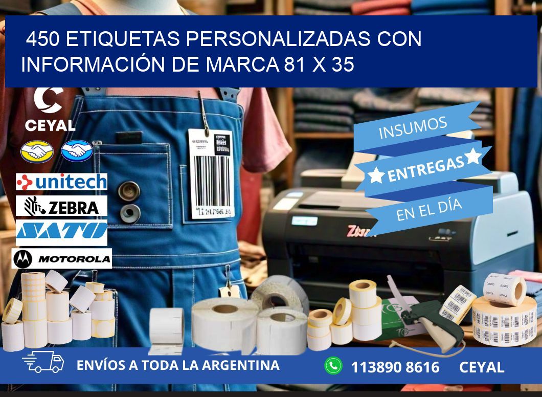 450 ETIQUETAS PERSONALIZADAS CON INFORMACIÓN DE MARCA 81 x 35
