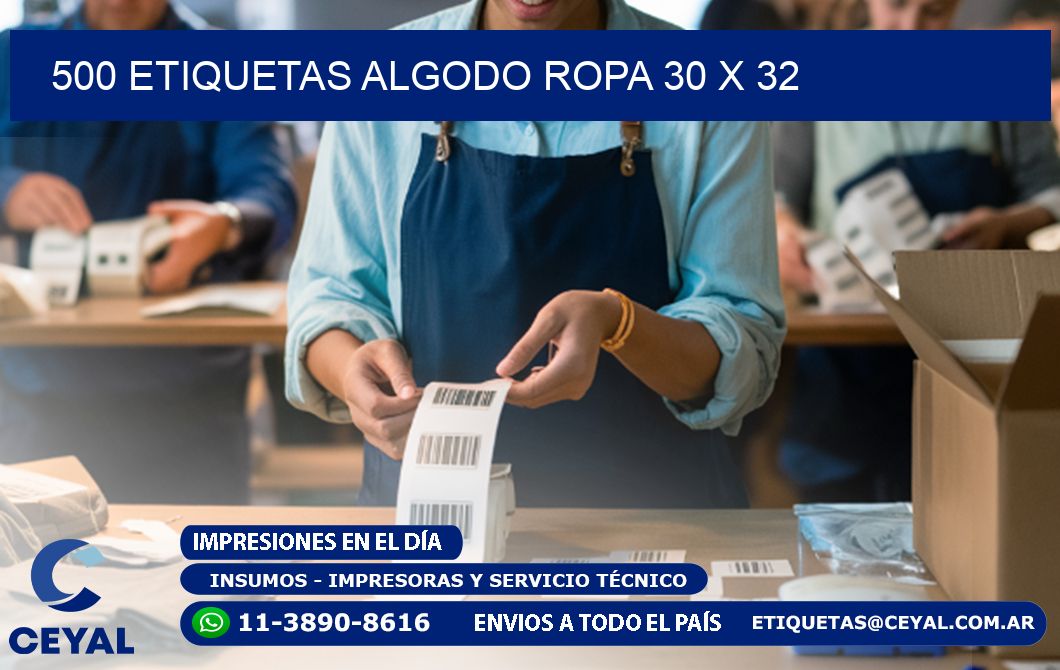 500 ETIQUETAS ALGODO ROPA 30 x 32