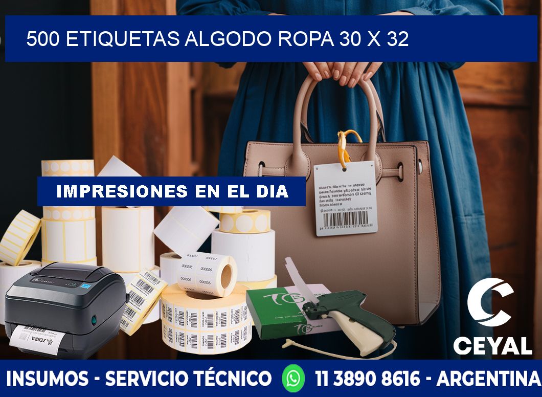 500 ETIQUETAS ALGODO ROPA 30 x 32