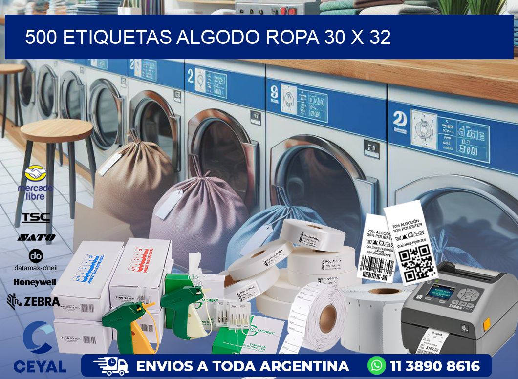 500 ETIQUETAS ALGODO ROPA 30 x 32