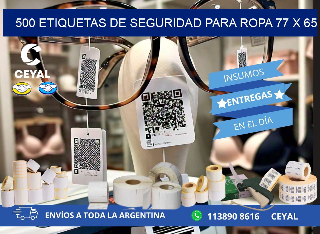 500 ETIQUETAS DE SEGURIDAD PARA ROPA 77 x 65