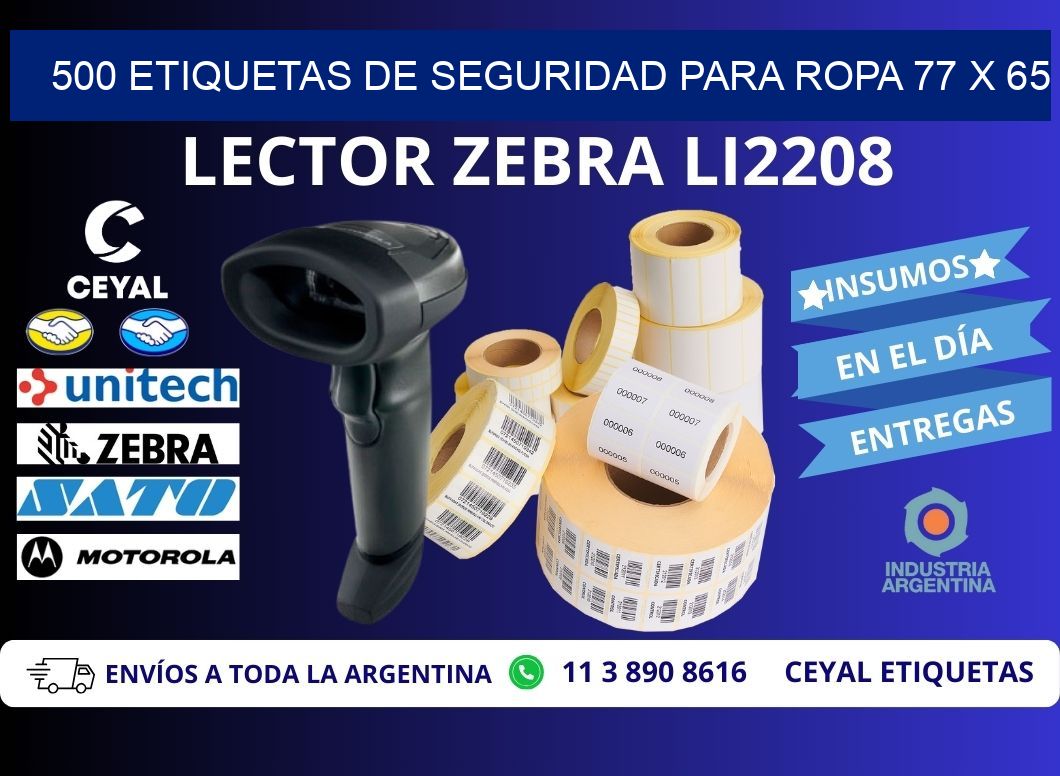 500 ETIQUETAS DE SEGURIDAD PARA ROPA 77 x 65