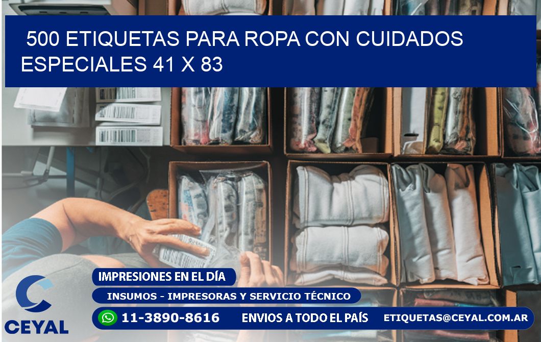 500 ETIQUETAS PARA ROPA CON CUIDADOS ESPECIALES 41 x 83