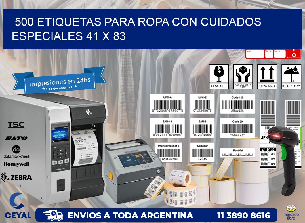500 ETIQUETAS PARA ROPA CON CUIDADOS ESPECIALES 41 x 83