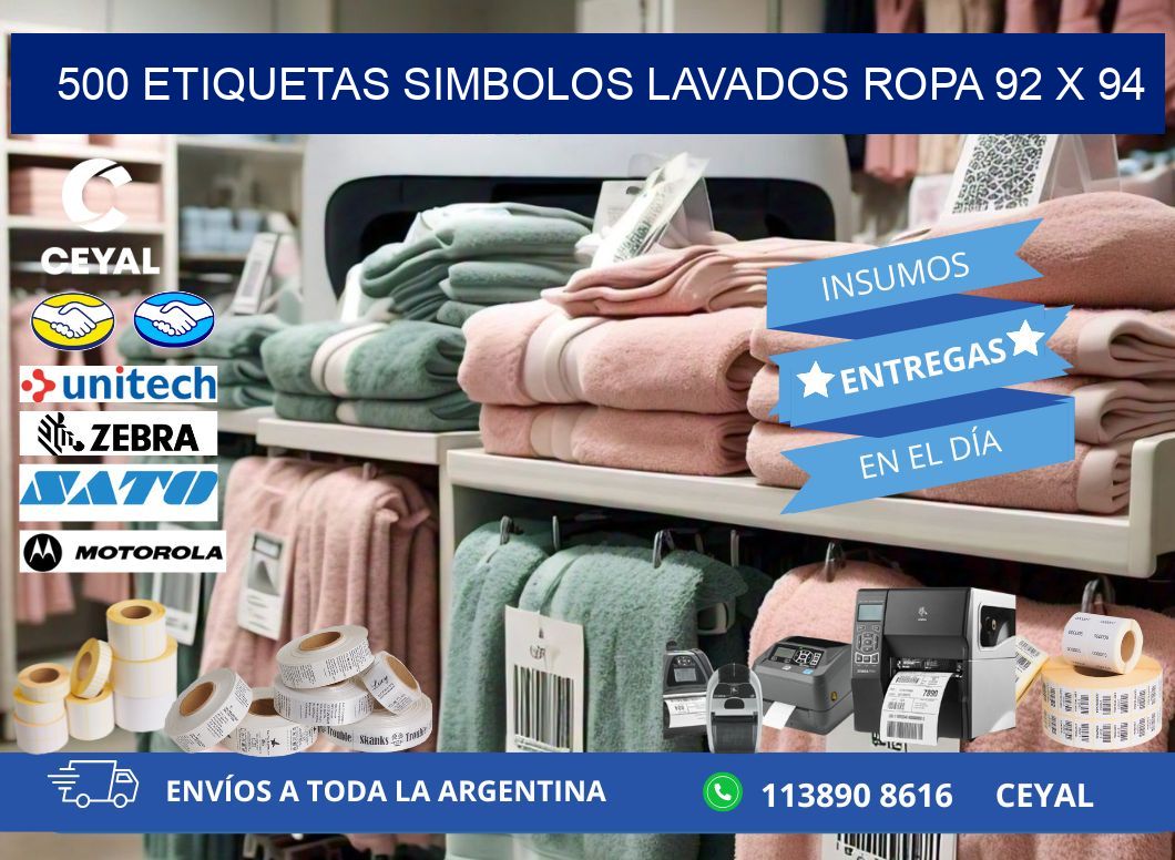 500 ETIQUETAS SIMBOLOS LAVADOS ROPA 92 x 94