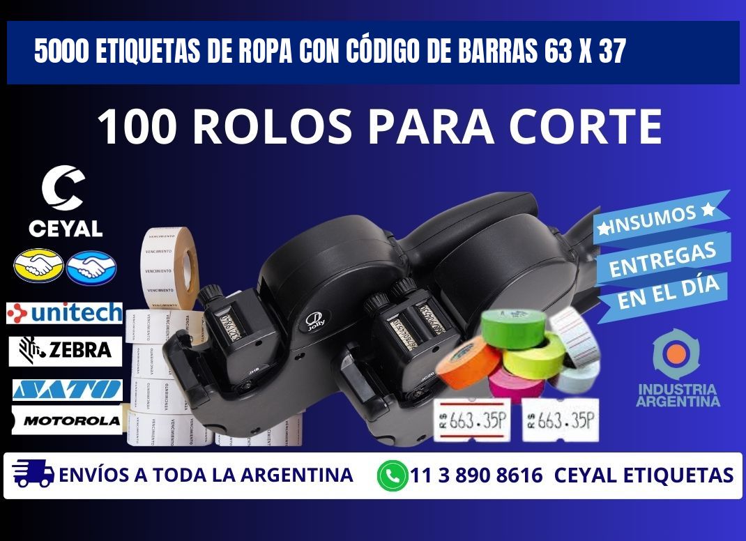5000 ETIQUETAS DE ROPA CON CÓDIGO DE BARRAS 63 x 37