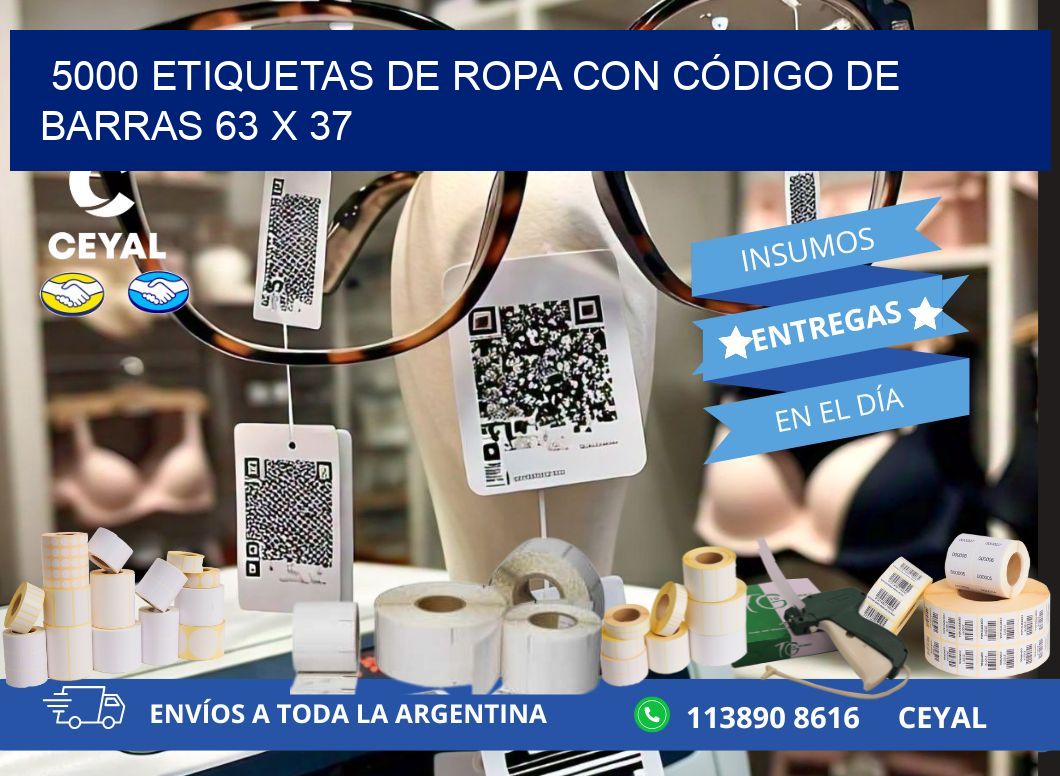 5000 ETIQUETAS DE ROPA CON CÓDIGO DE BARRAS 63 x 37