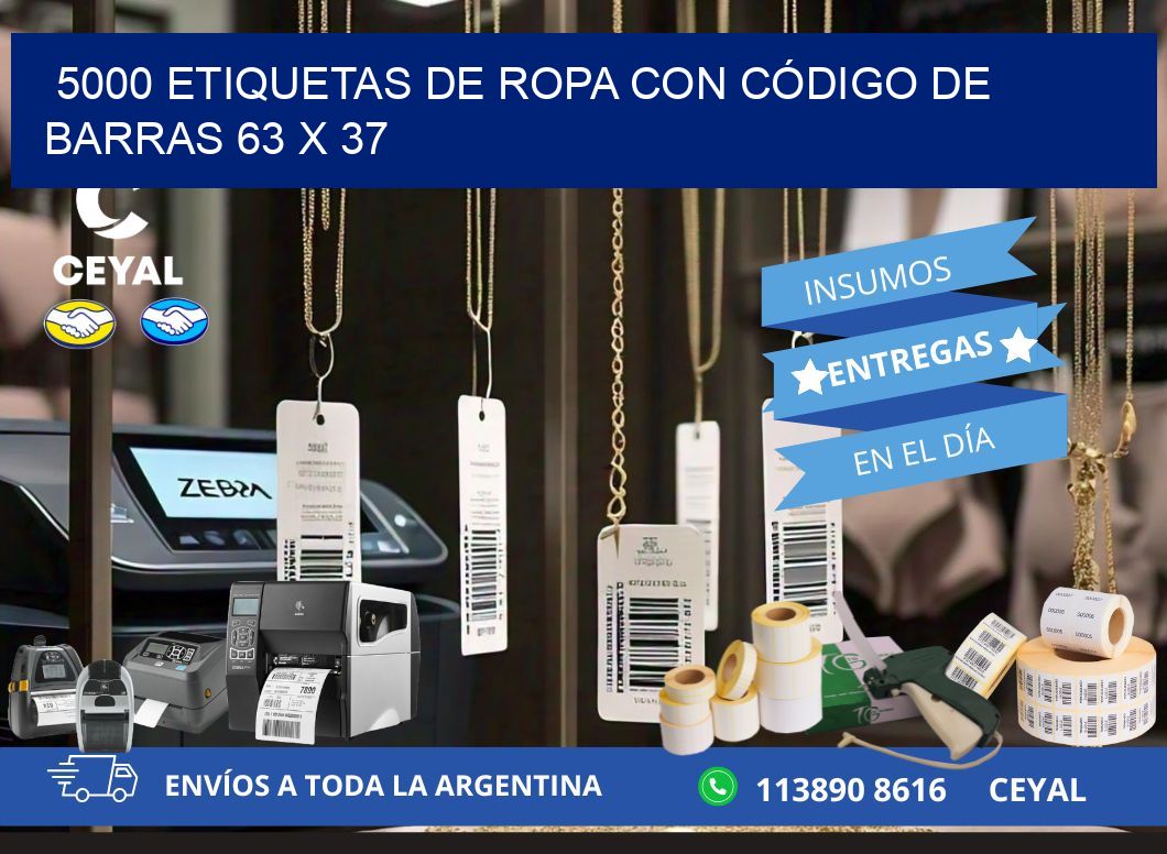 5000 ETIQUETAS DE ROPA CON CÓDIGO DE BARRAS 63 x 37