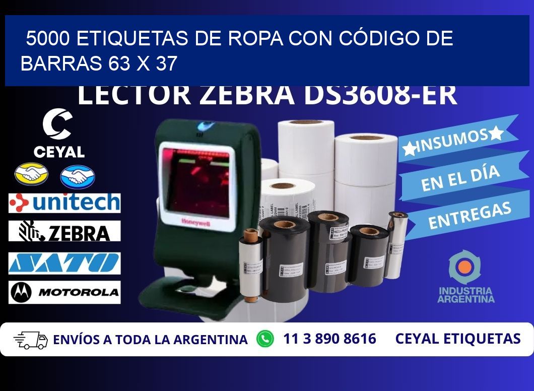 5000 ETIQUETAS DE ROPA CON CÓDIGO DE BARRAS 63 x 37