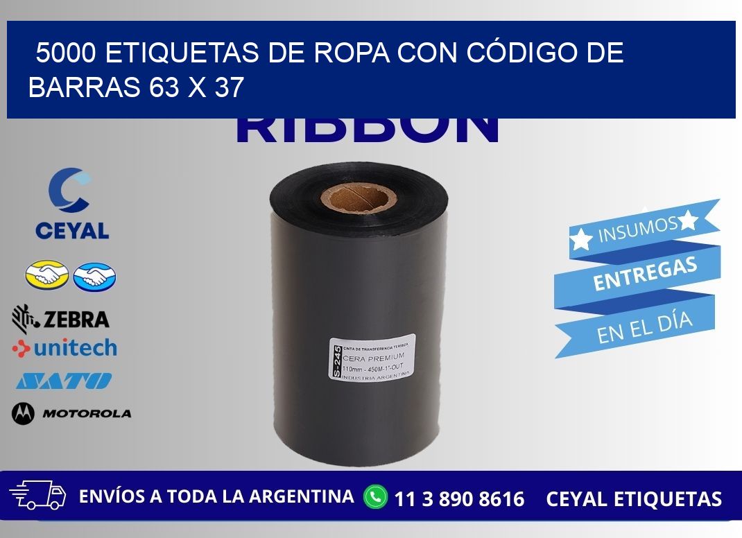 5000 ETIQUETAS DE ROPA CON CÓDIGO DE BARRAS 63 x 37