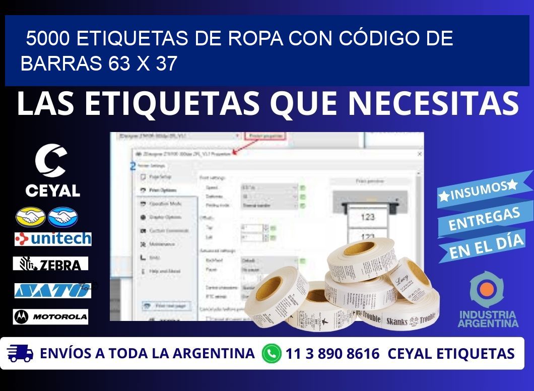 5000 ETIQUETAS DE ROPA CON CÓDIGO DE BARRAS 63 x 37