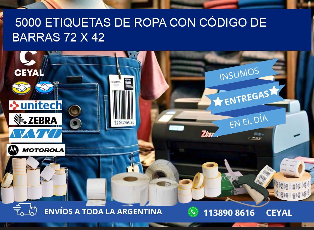 5000 ETIQUETAS DE ROPA CON CÓDIGO DE BARRAS 72 x 42