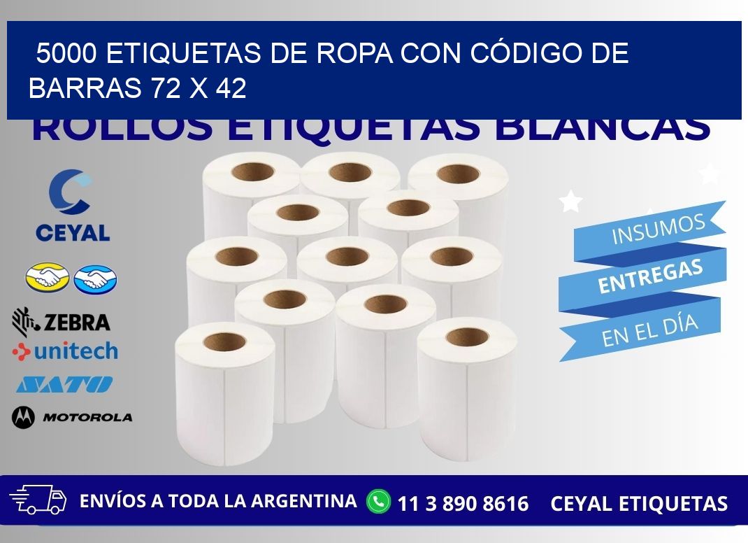 5000 ETIQUETAS DE ROPA CON CÓDIGO DE BARRAS 72 x 42