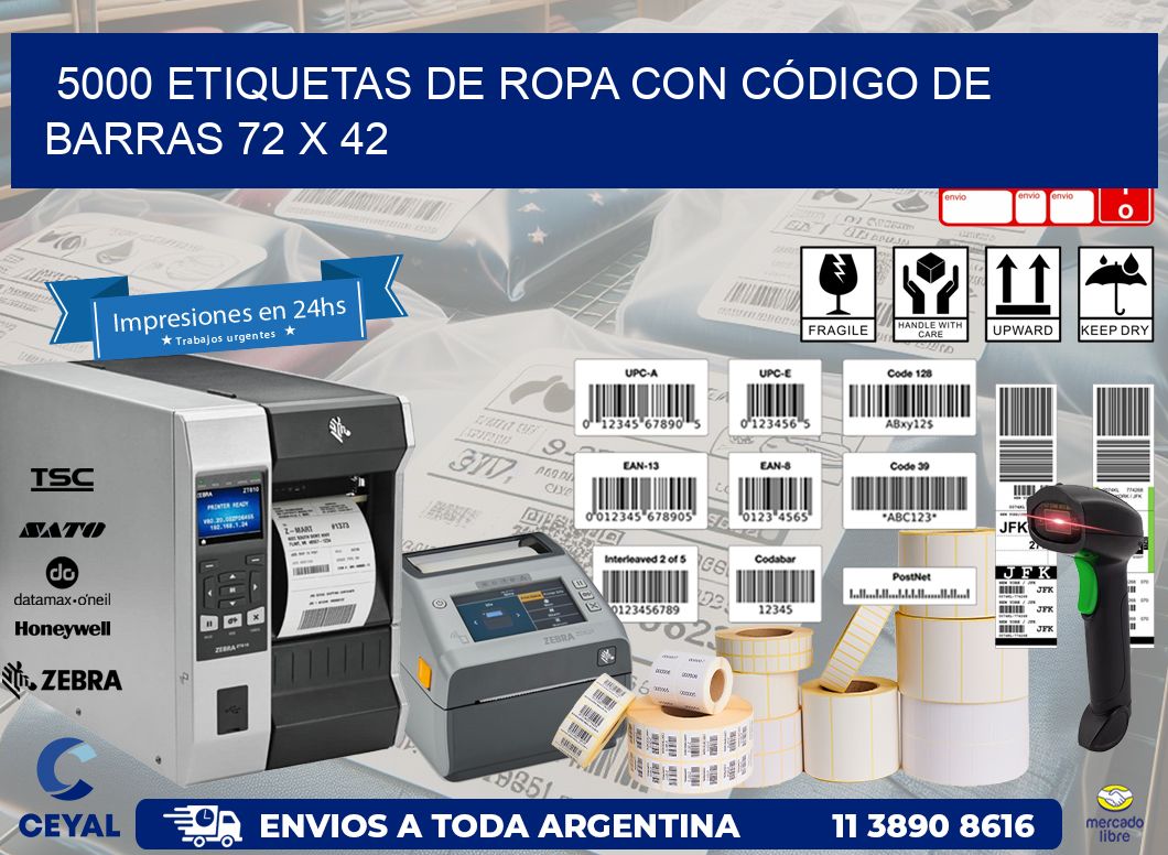 5000 ETIQUETAS DE ROPA CON CÓDIGO DE BARRAS 72 x 42