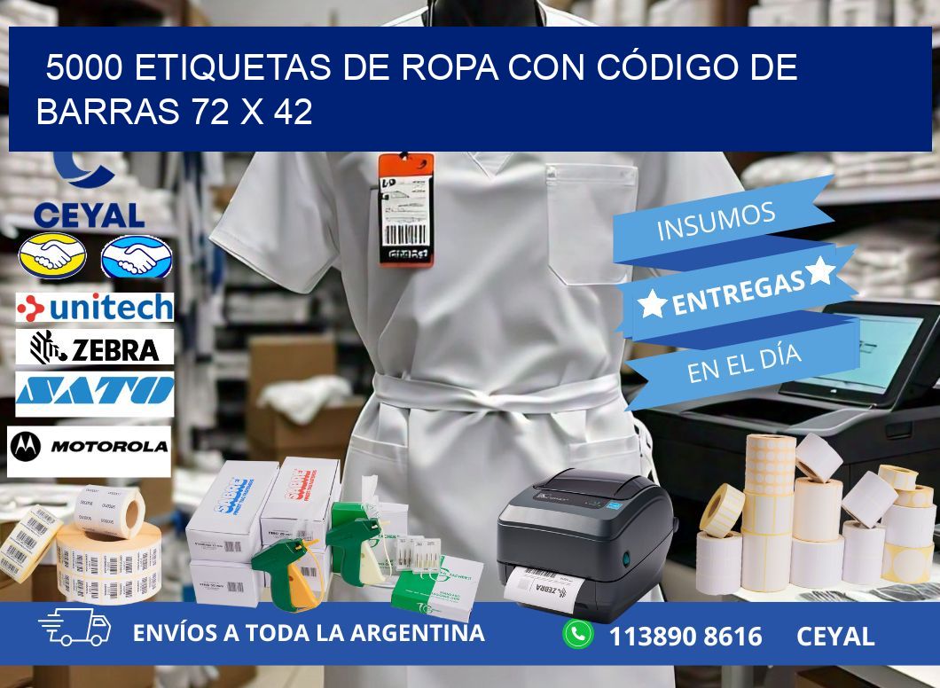 5000 ETIQUETAS DE ROPA CON CÓDIGO DE BARRAS 72 x 42