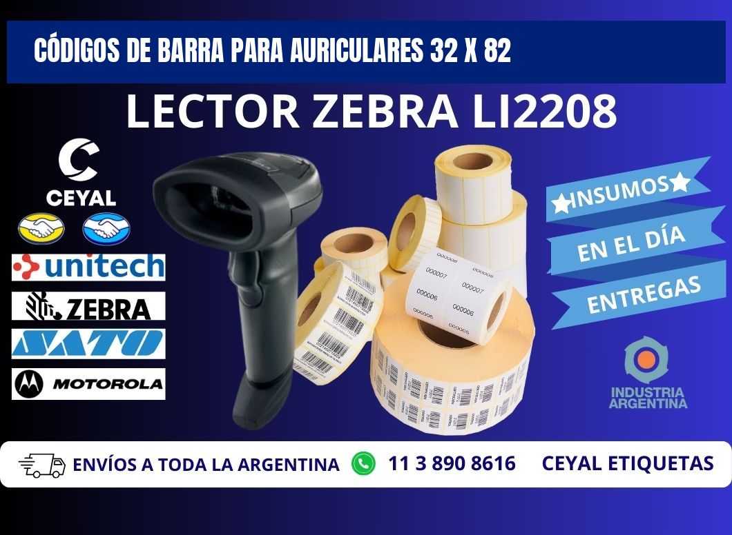 CÓDIGOS DE BARRA PARA AURICULARES 32 x 82