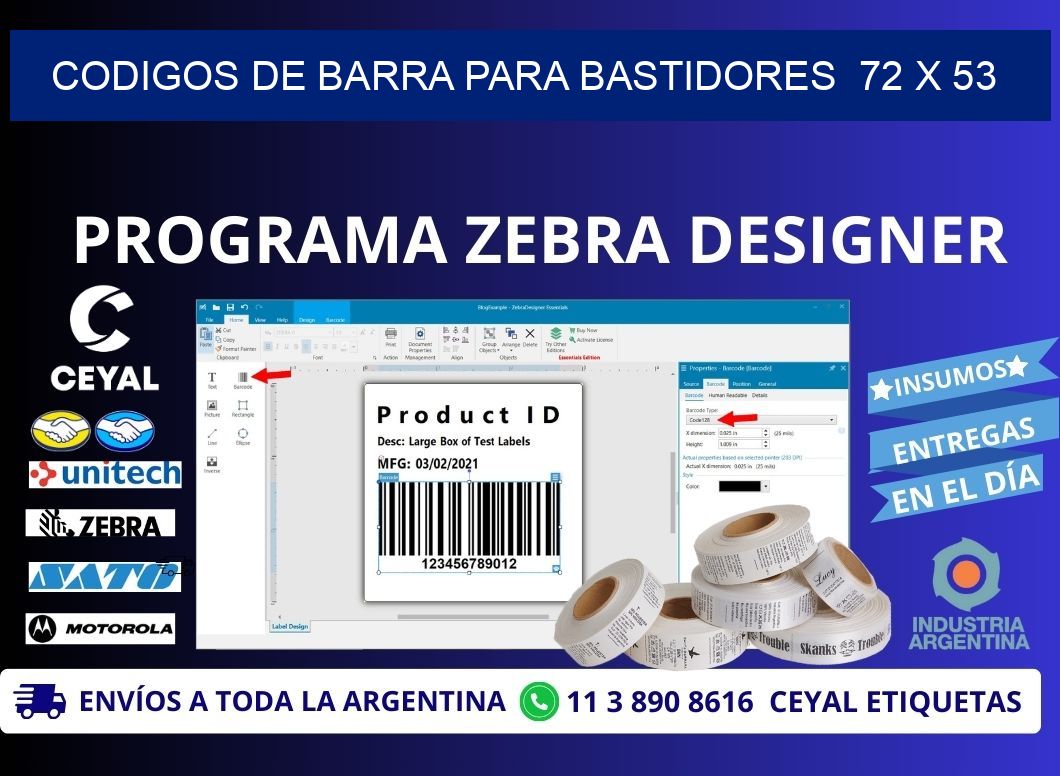 CODIGOS DE BARRA PARA BASTIDORES  72 x 53