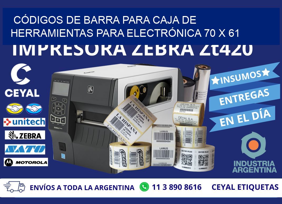 CÓDIGOS DE BARRA PARA CAJA DE HERRAMIENTAS PARA ELECTRÓNICA 70 x 61