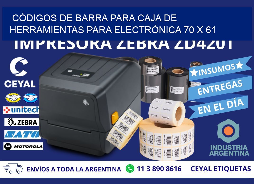 CÓDIGOS DE BARRA PARA CAJA DE HERRAMIENTAS PARA ELECTRÓNICA 70 x 61